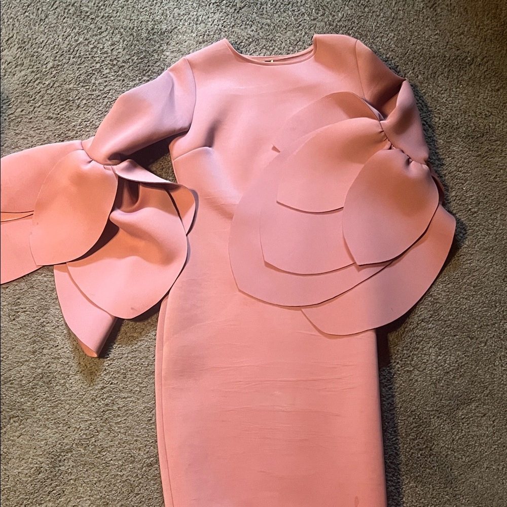 Elegant Pink Bell Sleeve Dress